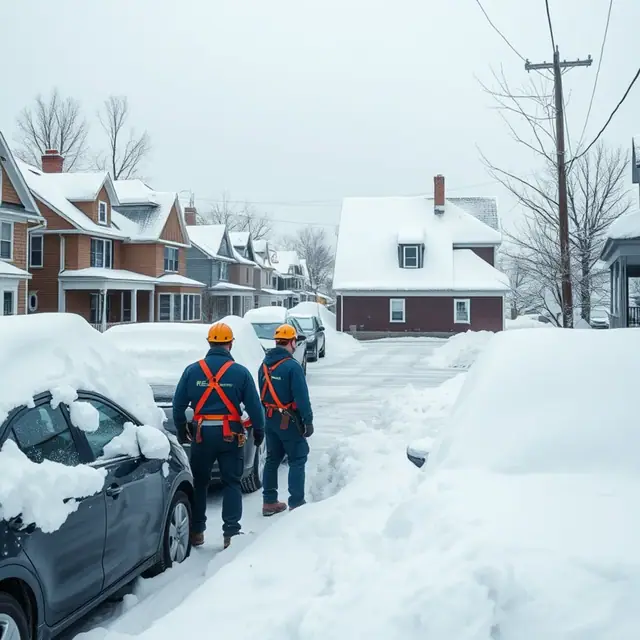 Deep snow covering roofs in Harrisburg, PA after a major blizzard