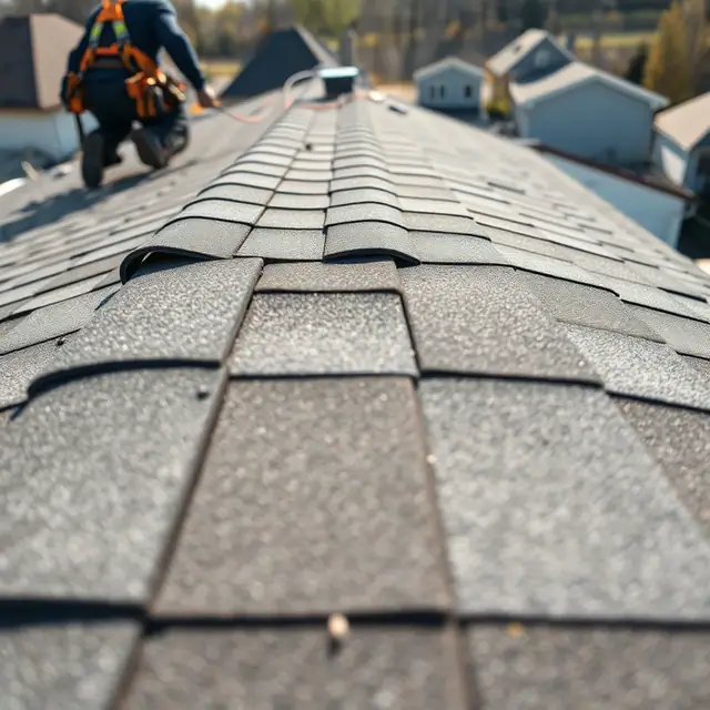 Close view of curling asphalt shingles on a Harrisburg, PA roof