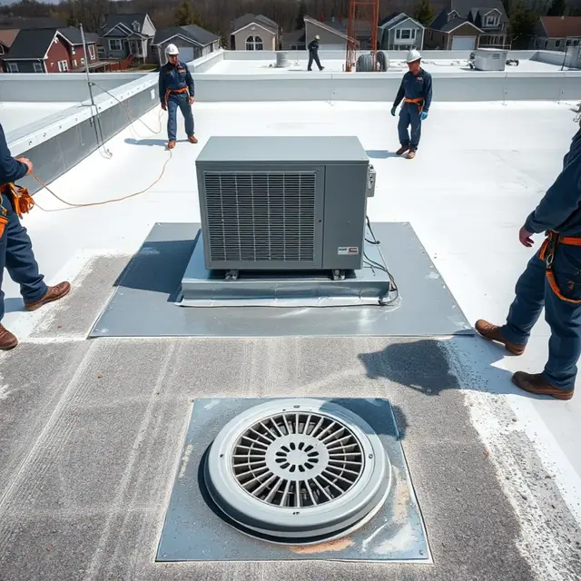 HVAC curb flashing and walkway pads on a commercial roof in Harrisburg, PA