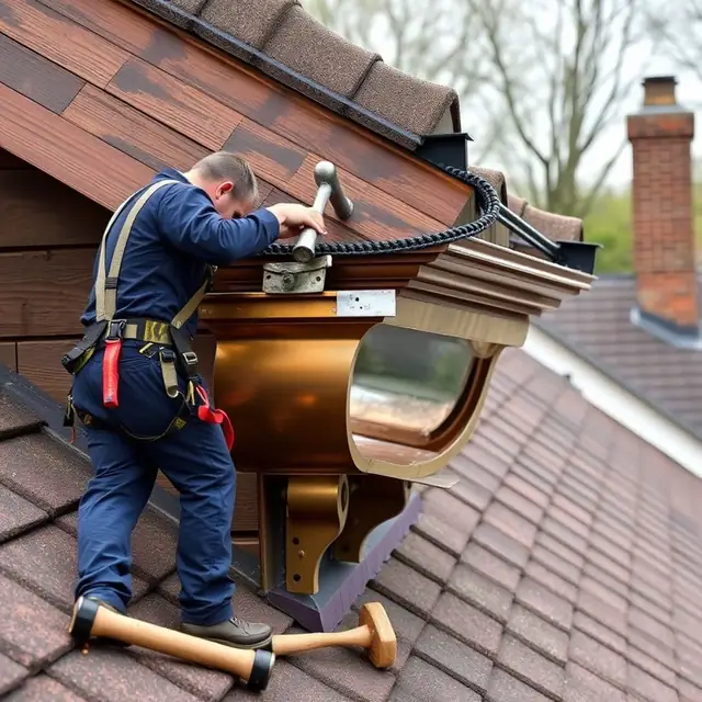 Built-in box gutter being relined in copper on a historic Harrisburg, PA home