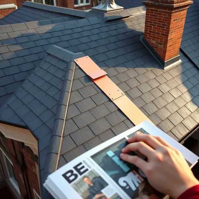 Restored slate roof and copper valley on a historic Harrisburg, PA rowhome