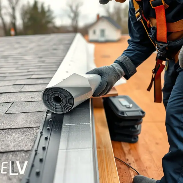 Ice and water shield being rolled along the eave during a roof replacement in Harrisburg, PA