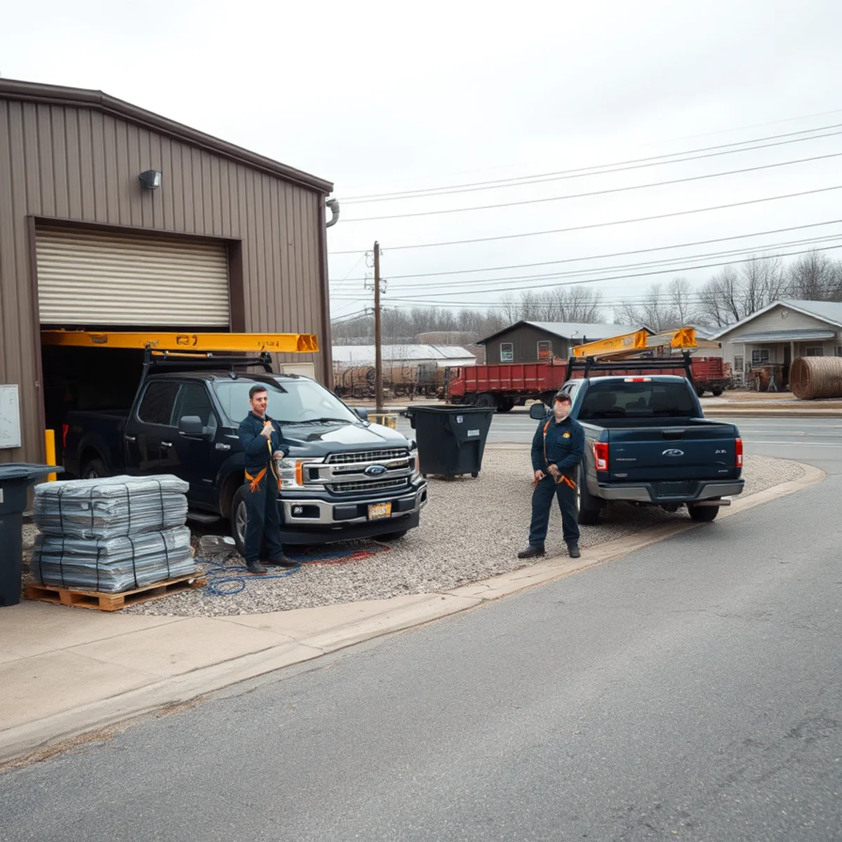 Capitol Roofers Harrisburg shop and work trucks at 1000 N Cameron Street