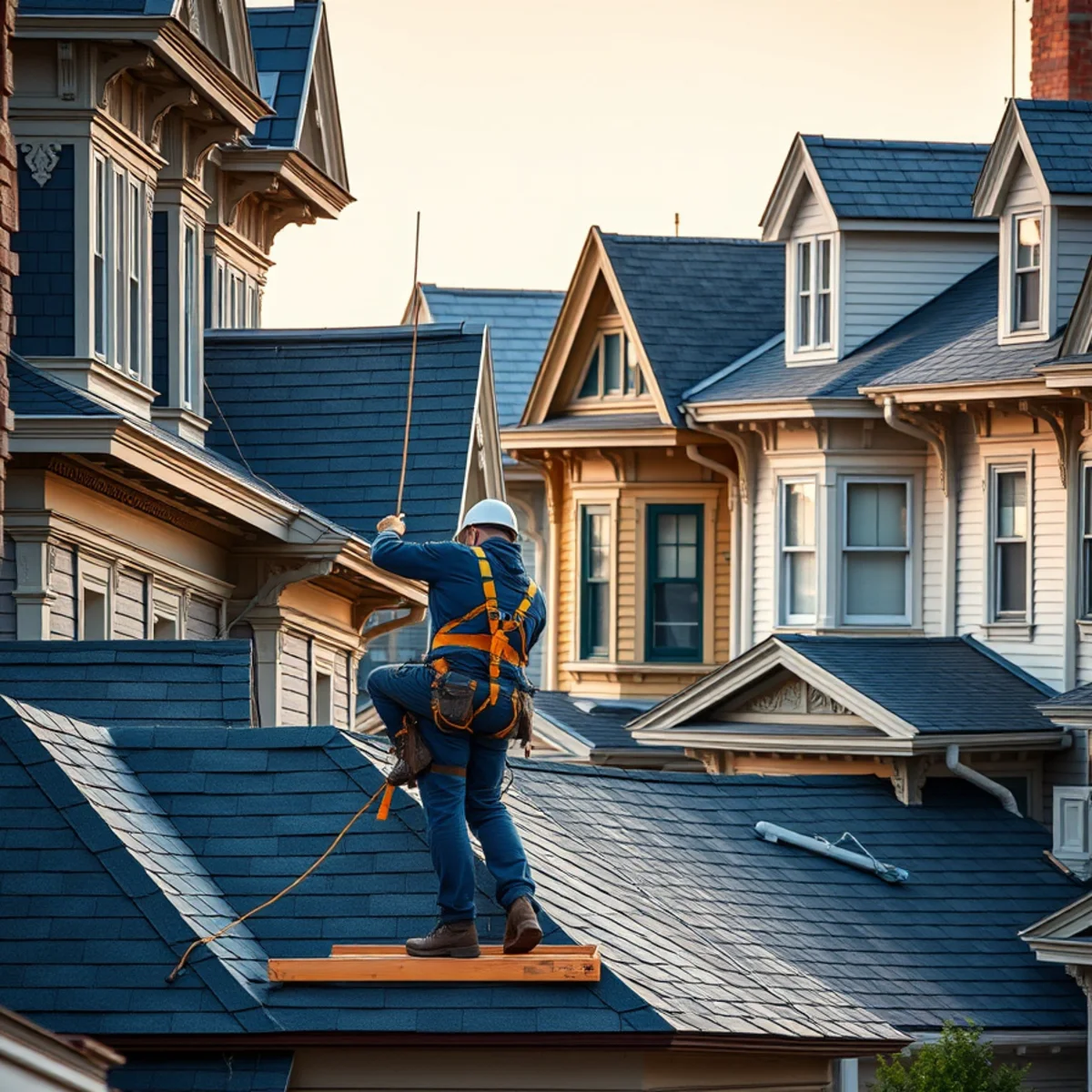 Historic rowhomes with slate roofs in the Olde Uptown district of Harrisburg, PA