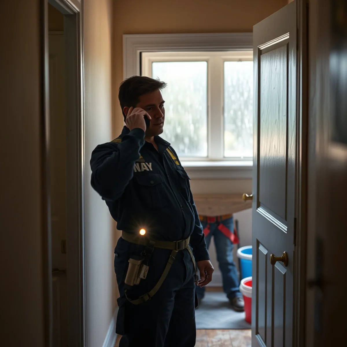 Homeowner calling a 24/7 emergency roofer during a storm in Harrisburg, PA