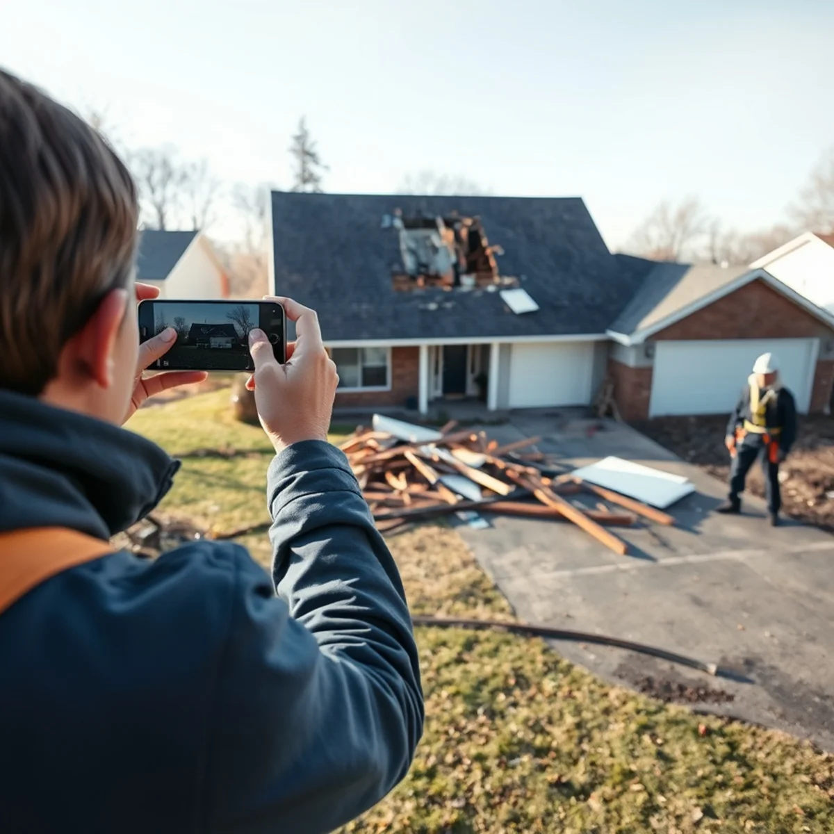 Photographing storm damage before any cleanup or mitigation begins