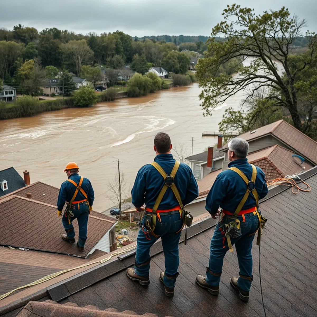 Riverfront homes along the Susquehanna near Harrisburg, PA during high water