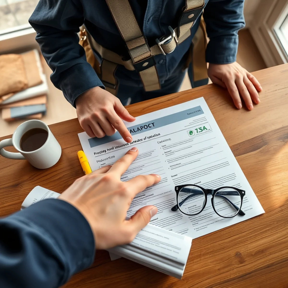 Homeowner reading the wind and hail deductible line on an insurance declarations page