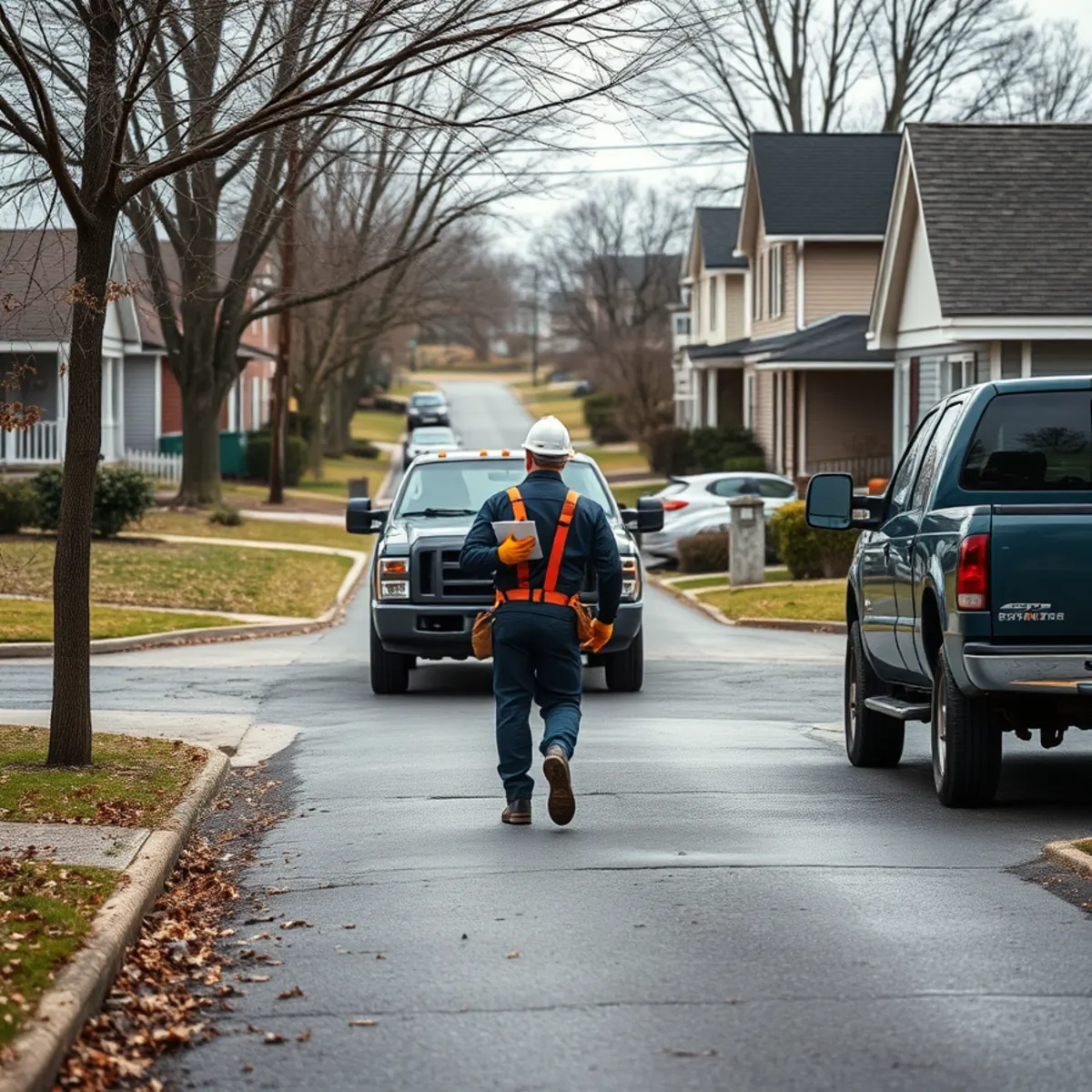 Unmarked truck and door-knocking storm chaser on a Harrisburg, PA residential street