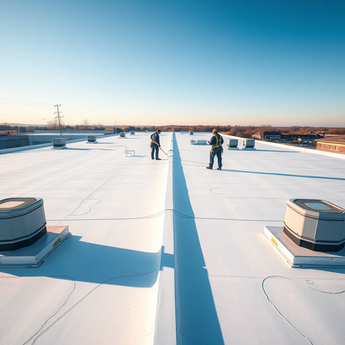 Commercial TPO flat roof installation on a Harrisburg, PA warehouse