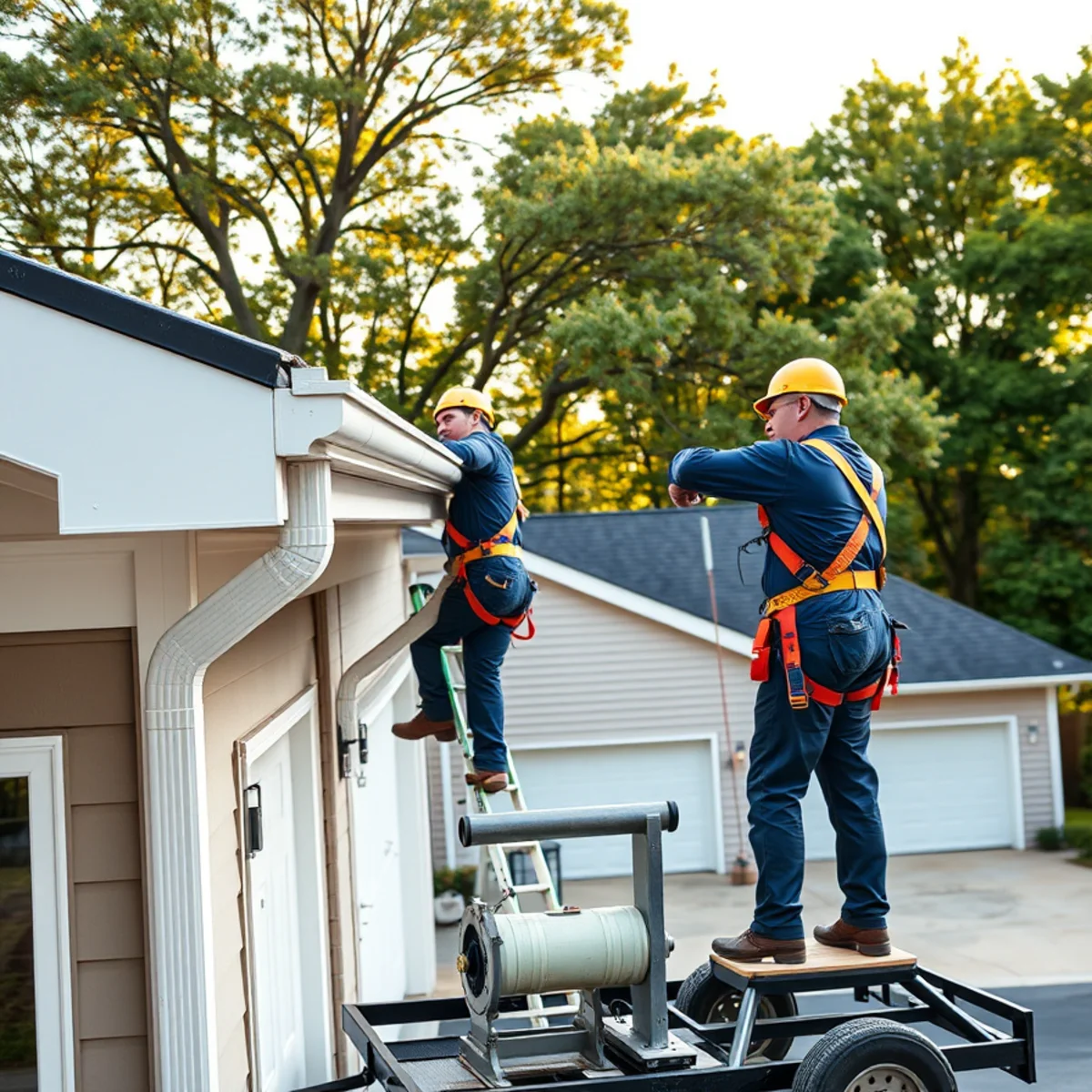 Seamless aluminum gutter and downspout installation on a Harrisburg, PA home