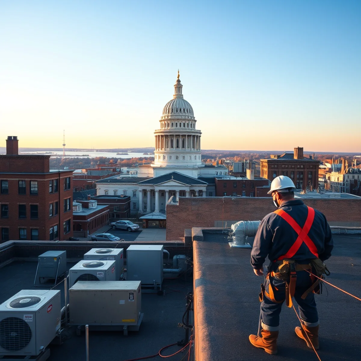 Downtown Harrisburg rooftops near the Pennsylvania State Capitol dome