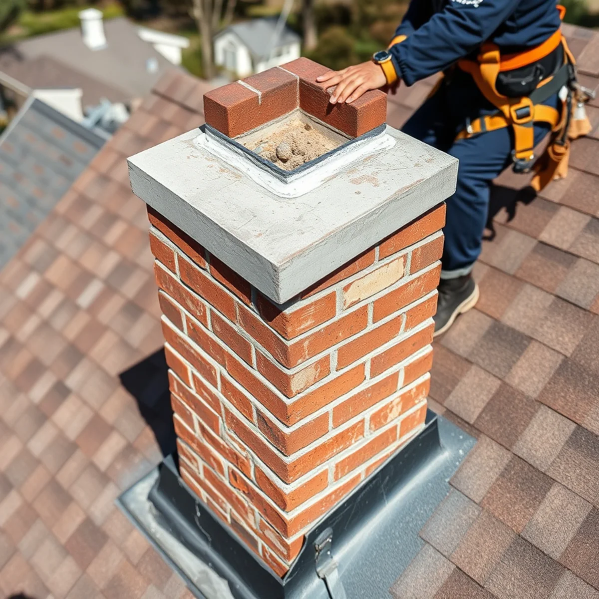 Masonry chimney flashing and crown repair on a 1920s brick home near Italian Lake, Harrisburg, PA