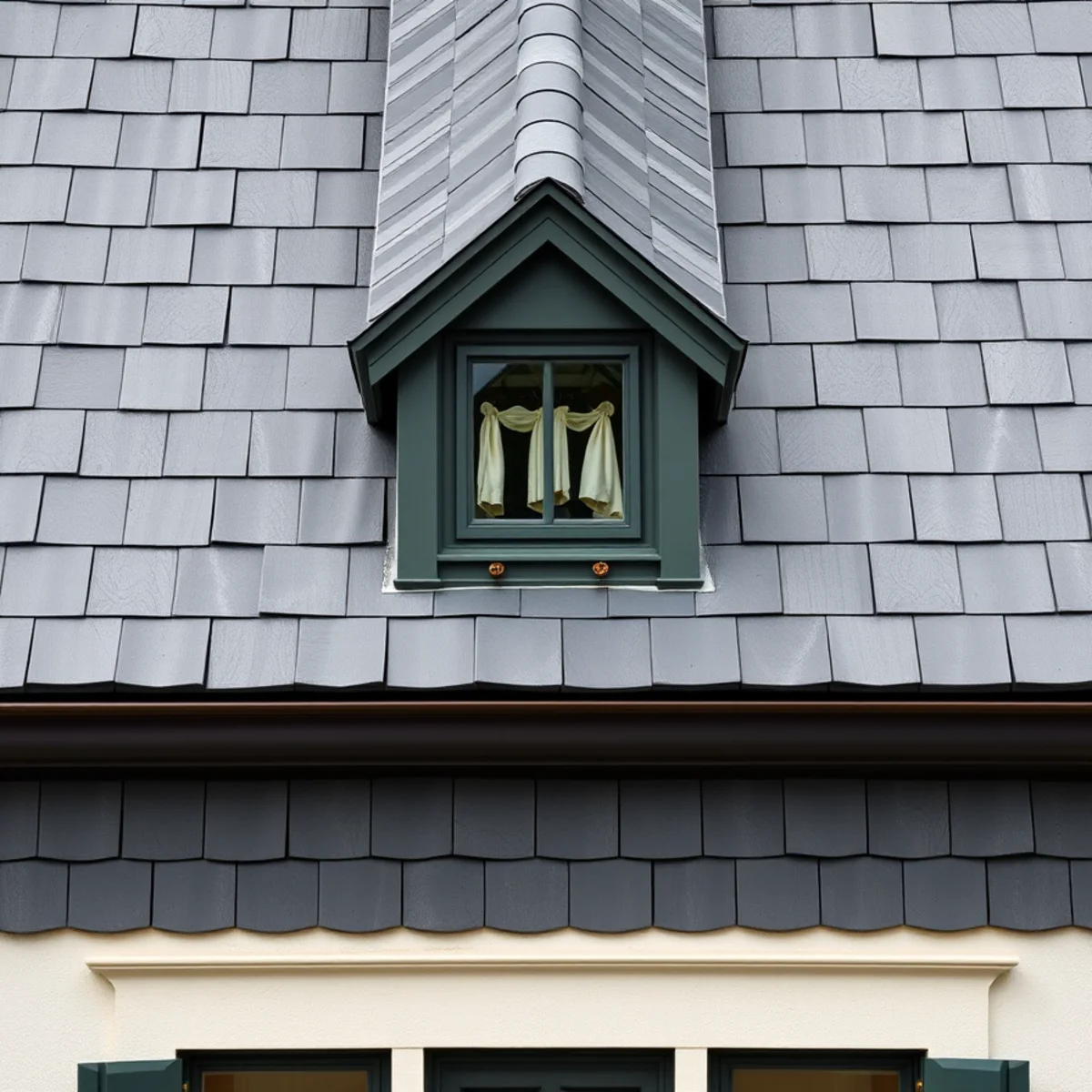 Original decorative slate on a mansard face in the Olde Uptown historic district, Harrisburg, PA