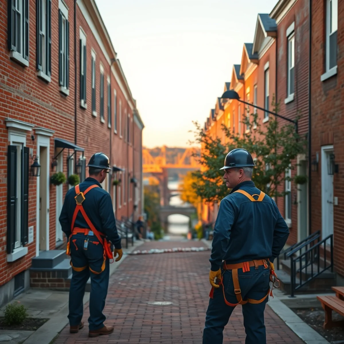 Historic riverfront rowhouses with restored roofs in Shipoke, Harrisburg, PA