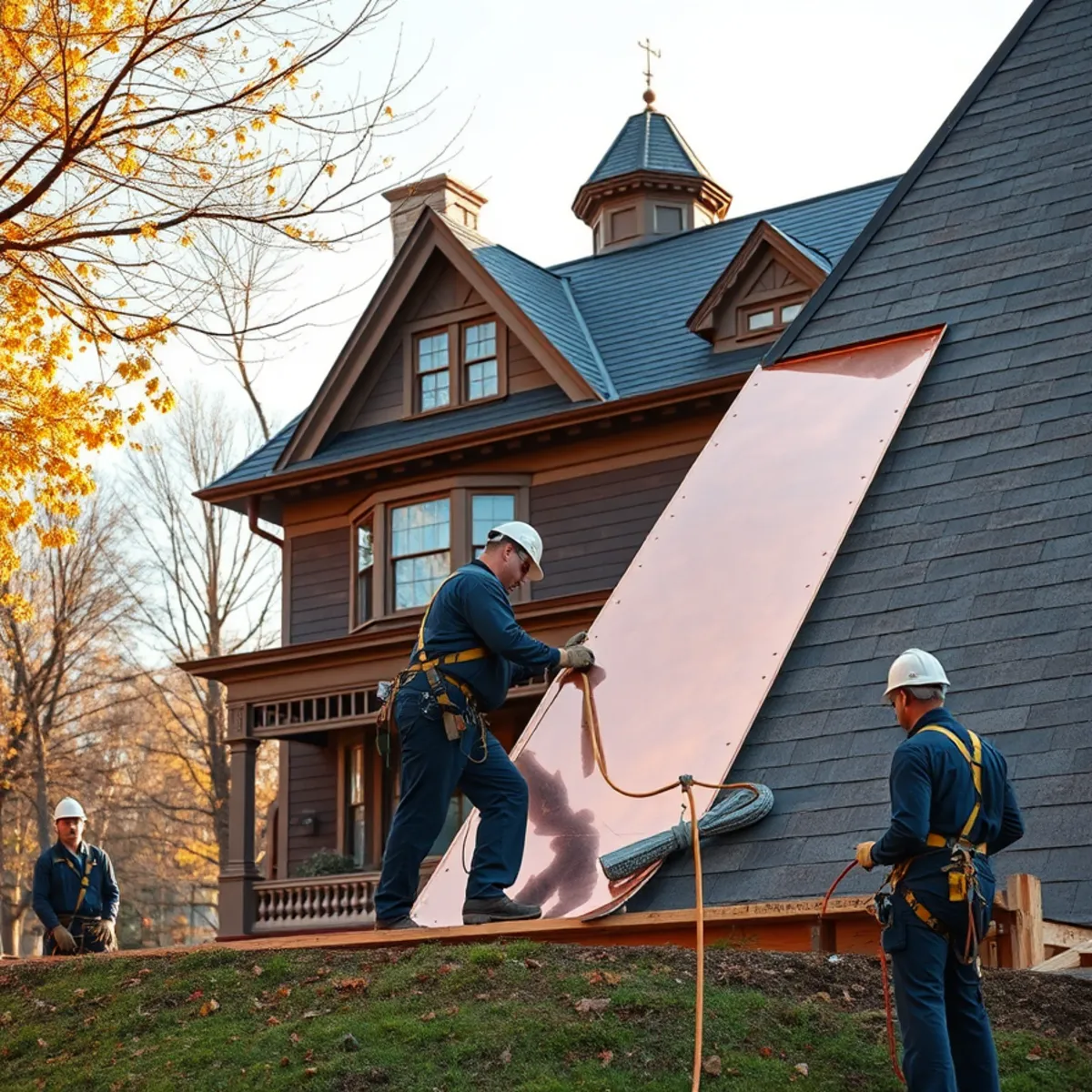 Historic slate and copper roof restoration on a Victorian home in Harrisburg, PA