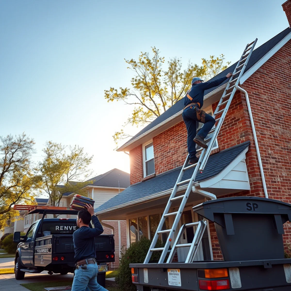 Capitol Roofers crew installing a new roof on a Harrisburg, Pennsylvania home with the Susquehanna valley behind
