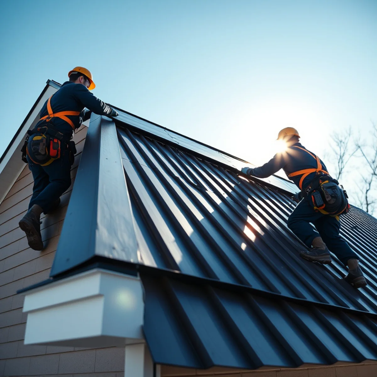 Standing seam metal roof installed on a Harrisburg, PA home shedding winter snow