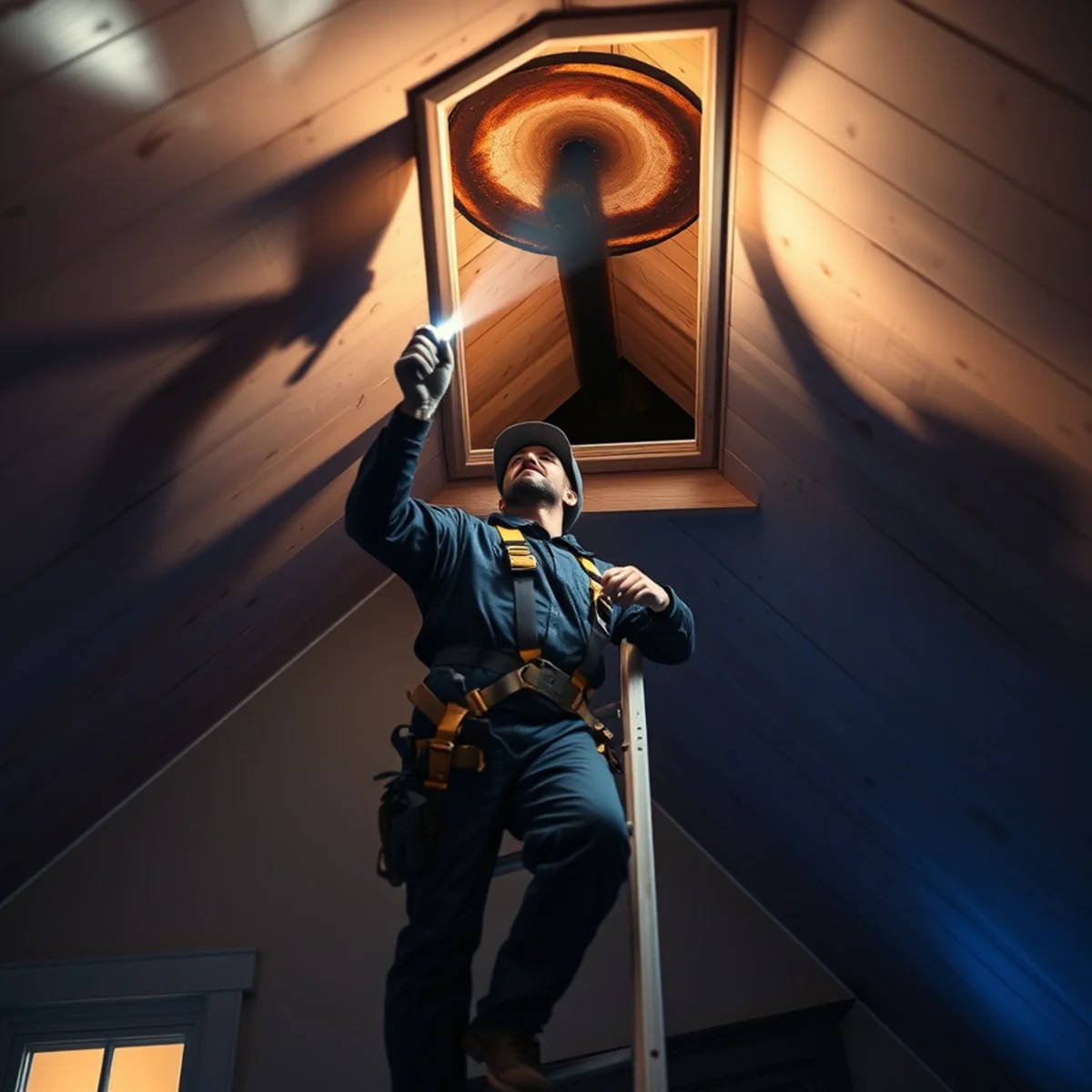 Roofer tracing an active roof leak in the attic of a Harrisburg, PA home