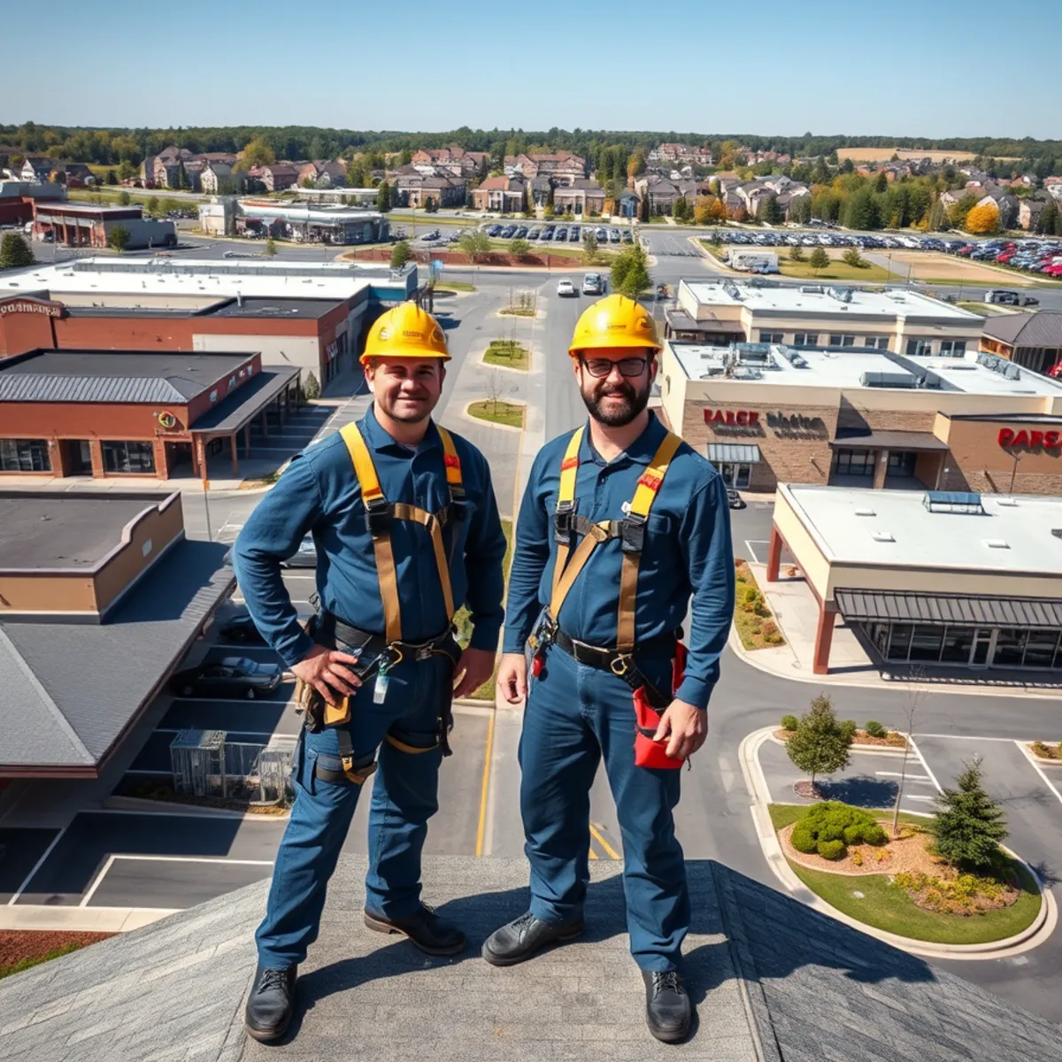 Suburban home and nearby retail roofing in Lower Allen Township, PA