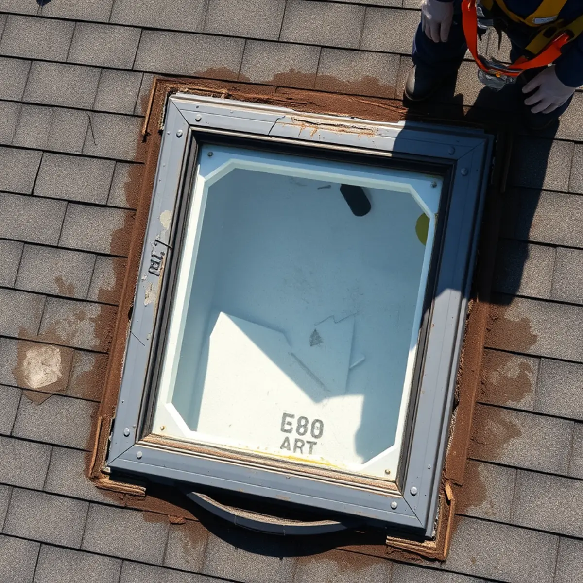 Aged builder-grade skylight past its seal life on a 1990s home in Lower Paxton Township, PA