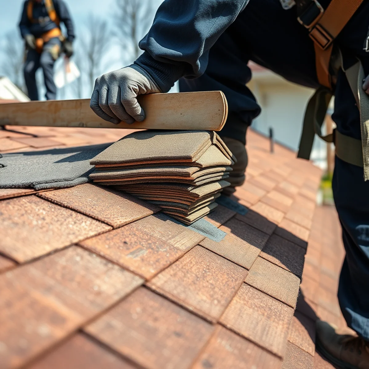 Checking the rake edge for a hidden second shingle layer in New Cumberland, PA
