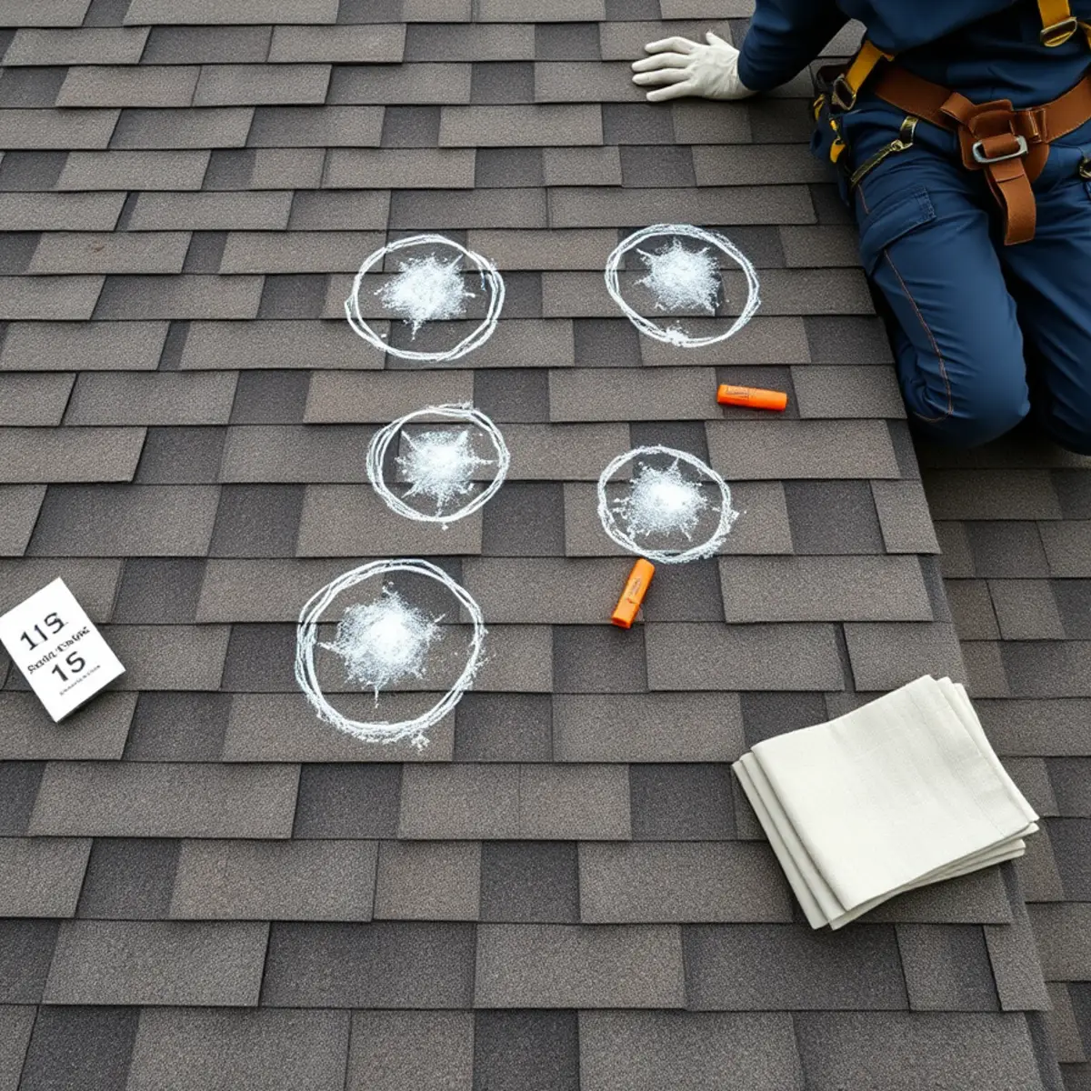 Hail impact damage documented on an aging shingle roof in Palmyra, PA