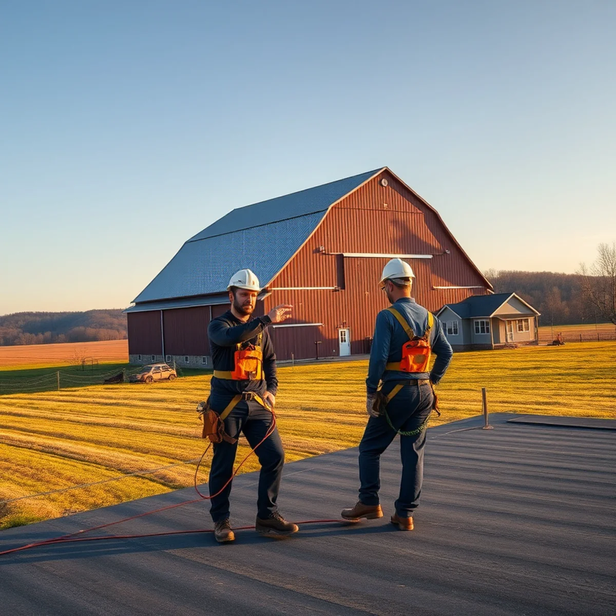 Farmhouse and metal barn roof in West Hanover Township, PA