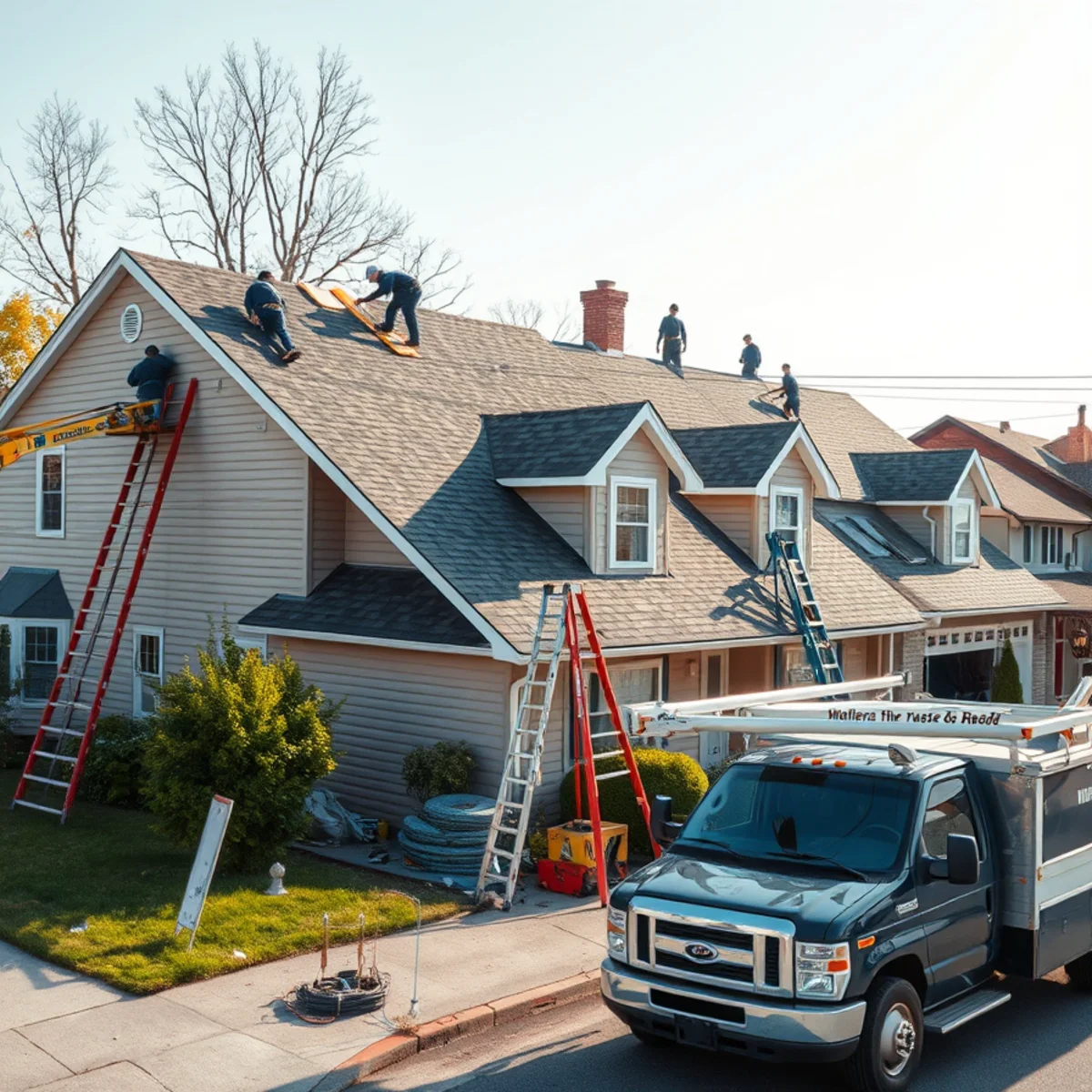 Roofing crew working a full residential roof replacement in Harrisburg, PA